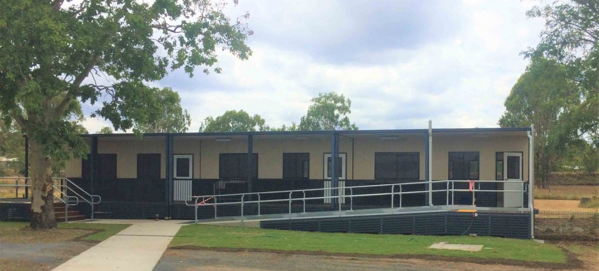 Exterior Modular School Building with Ramp on Lawn