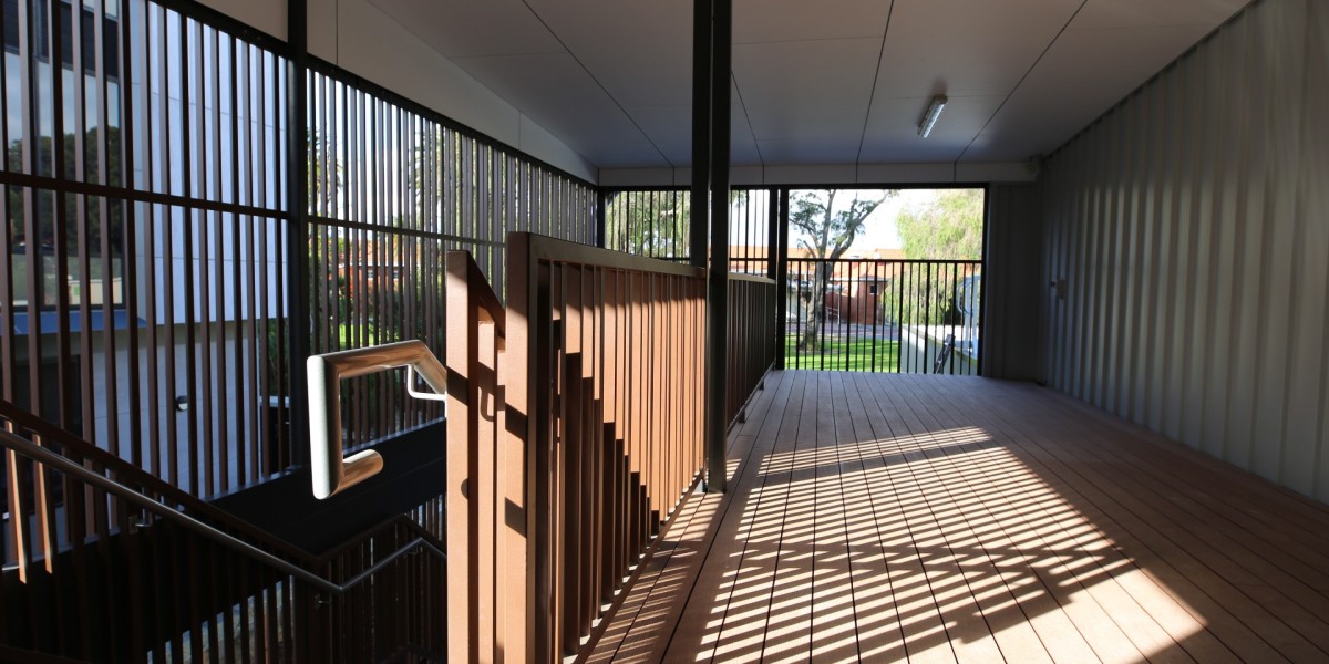 Covered walkways with wooden cladding for Shenton College 