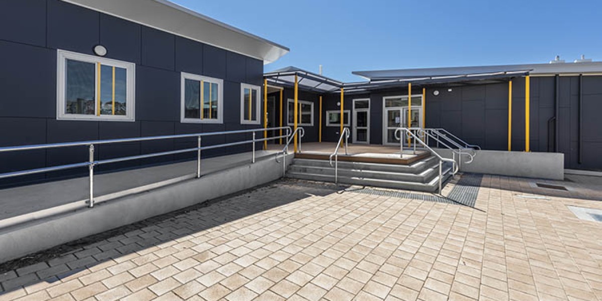 Exterior Classroom Block with Tile Pavers, Concrete Ramp and Stairs