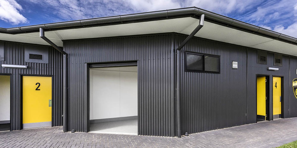 Exterior Sports Building Storage Unit with Corrugated Steel Cladding