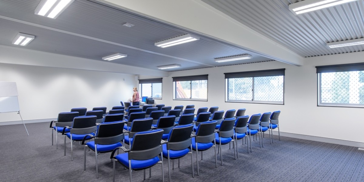 Conference Room with Blue Chairs and White Board