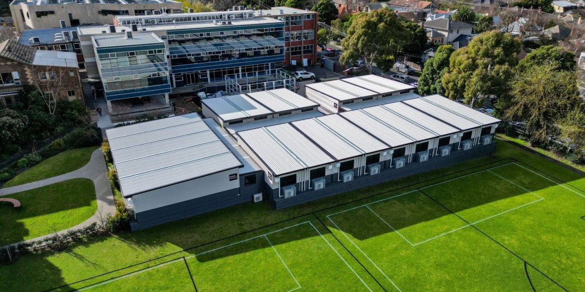Aerial view of temporary classrooms