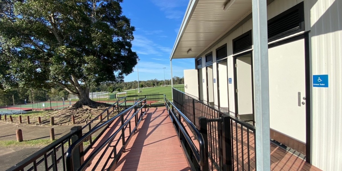 Demountable Toilet Block Building and Ramp Facing Sports Ground