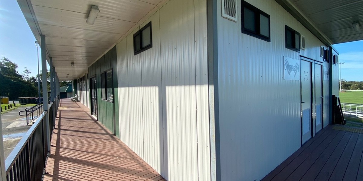 Modular Sports Building with Deck and Metal Panelling