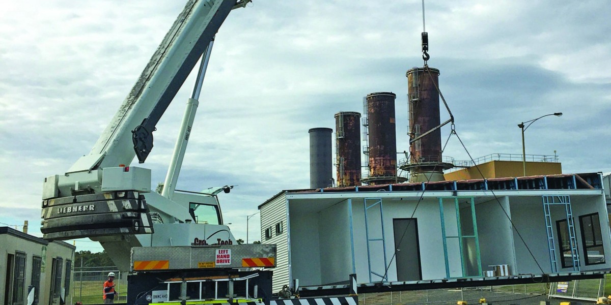 Crane Lifiting Modular Building Section on to Foundation