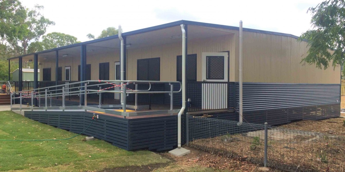 Exterior Modular School Classrooms with Rampway on Lawn