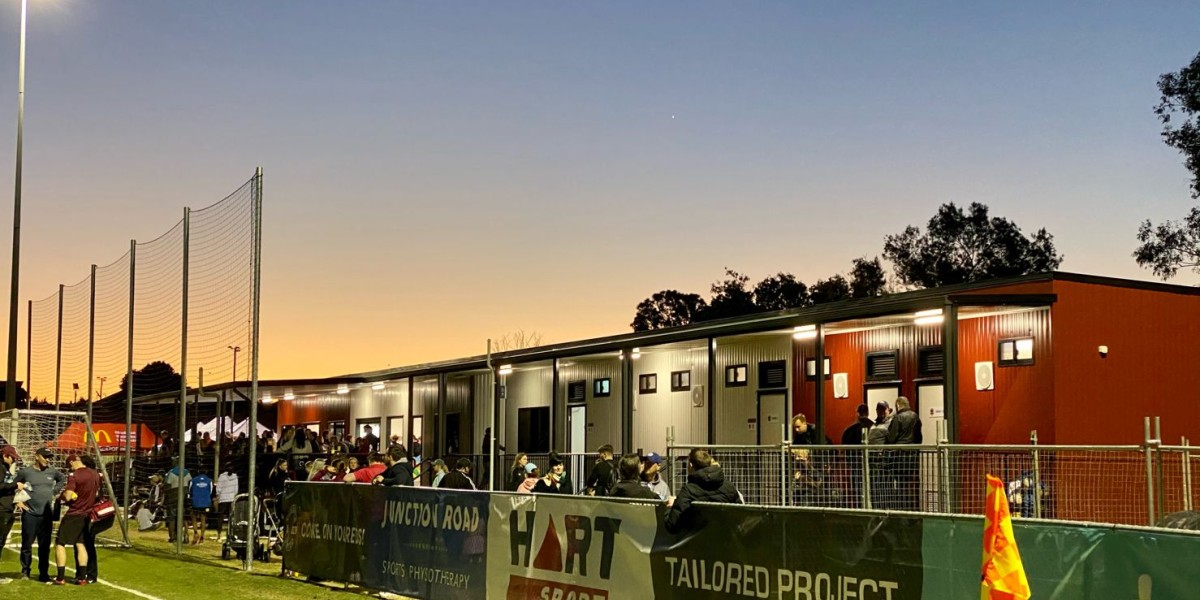 Exterior Sports Changeroom and Canteen with Sponsor Partitions and Patrons