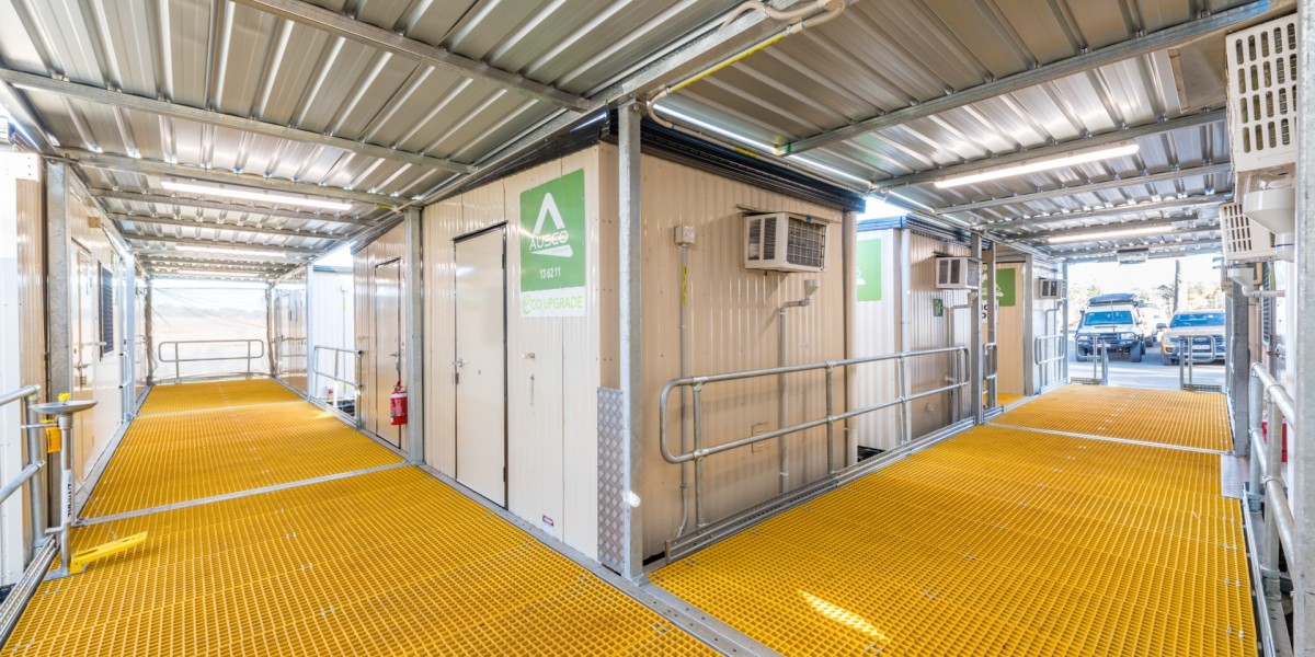 A wide view of Ausco's yellow coverflex walkway that links the various buildings together 