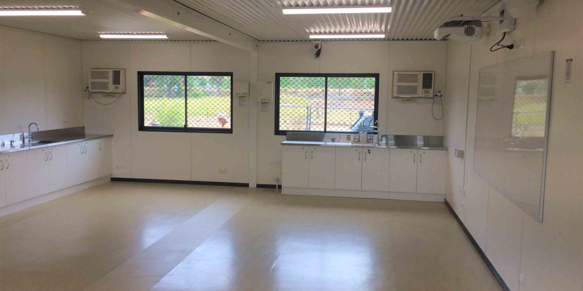 Interior Science Classroom with Built-in Benches and Sinks