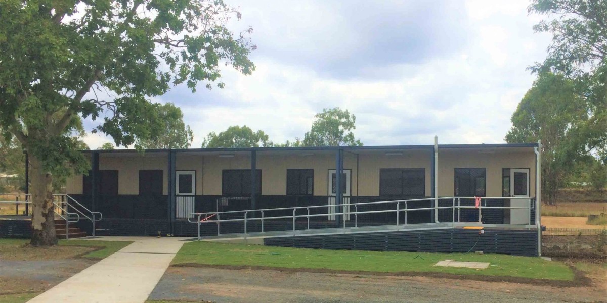 Exterior Modular School Building with Ramp on Lawn