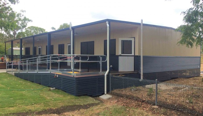 Exterior Modular School Classrooms with Rampway on Lawn