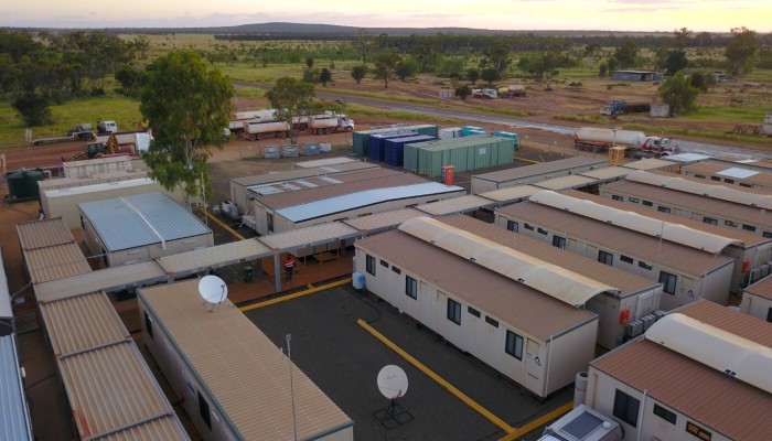 Aerial View of Demountable Buildings in Remote Landscape