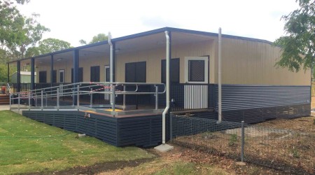 Exterior Modular School Classrooms with Rampway on Lawn
