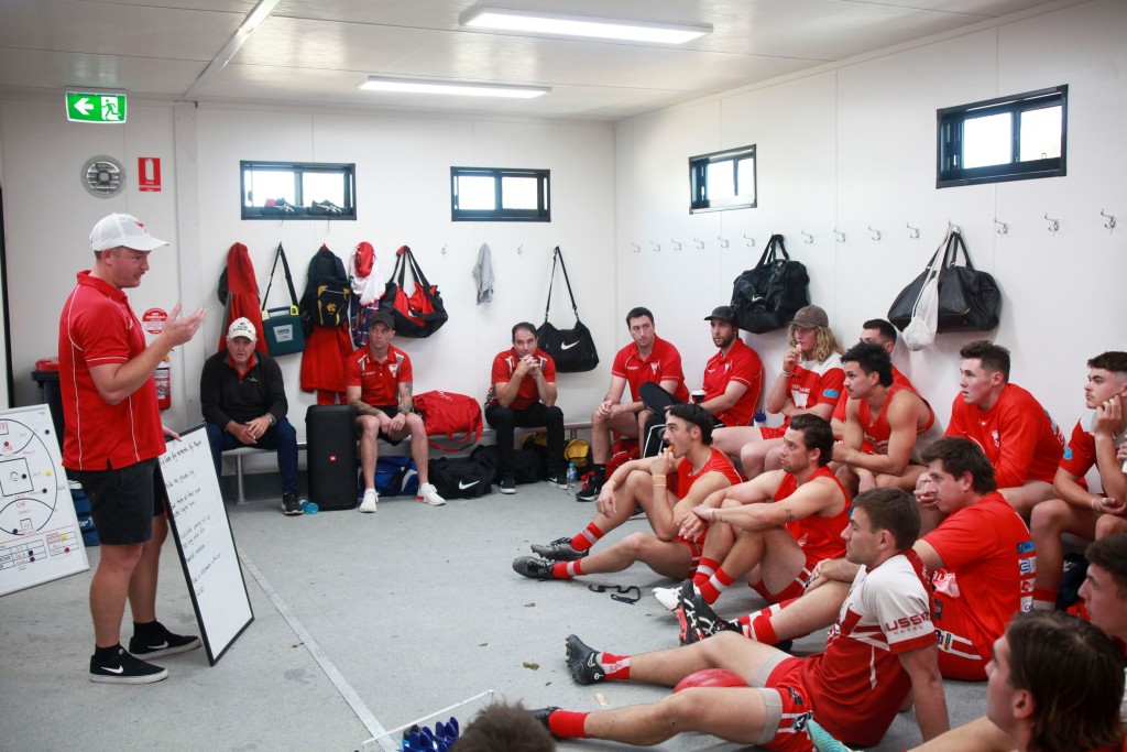 Shepparton Swans preparing for the game in an Ausco changeroom