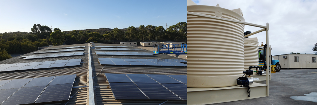 An image of Ausco Perth's solar panel and water tank setup.