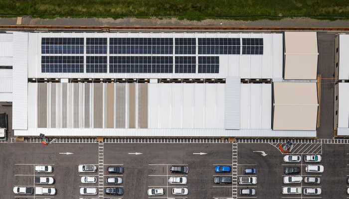 Hireable solar panels on an Ausco Building aerial photo