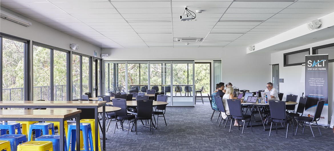 Recreational Space with Carpeted Floors, Tables and Seating