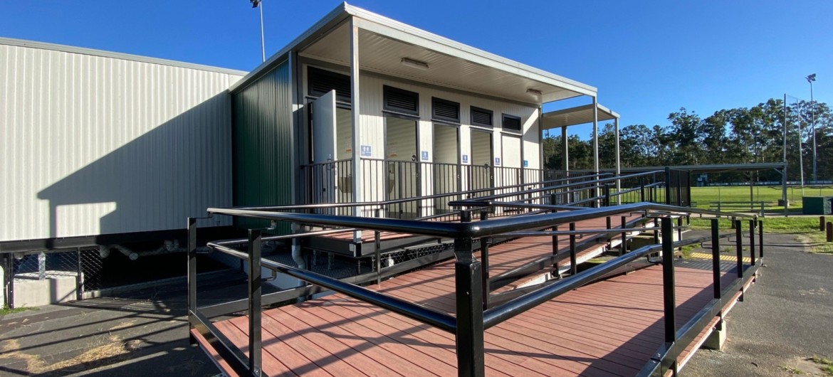 Exterior of Demountable Toilet Block and Ramp