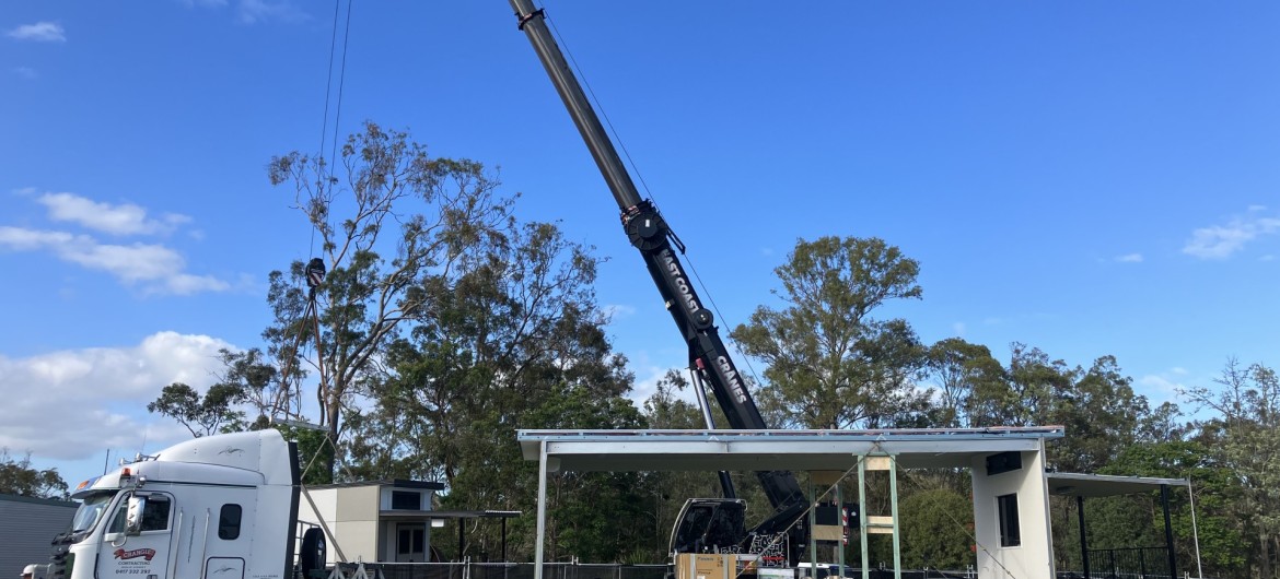 Modules being craned in on install day