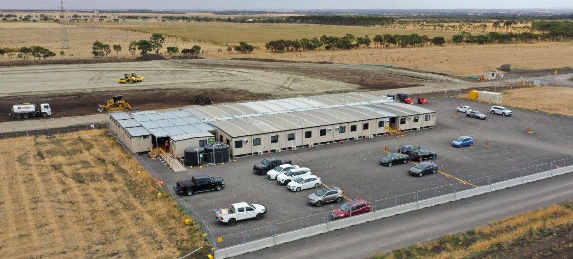 Aerial view of temporary site setup